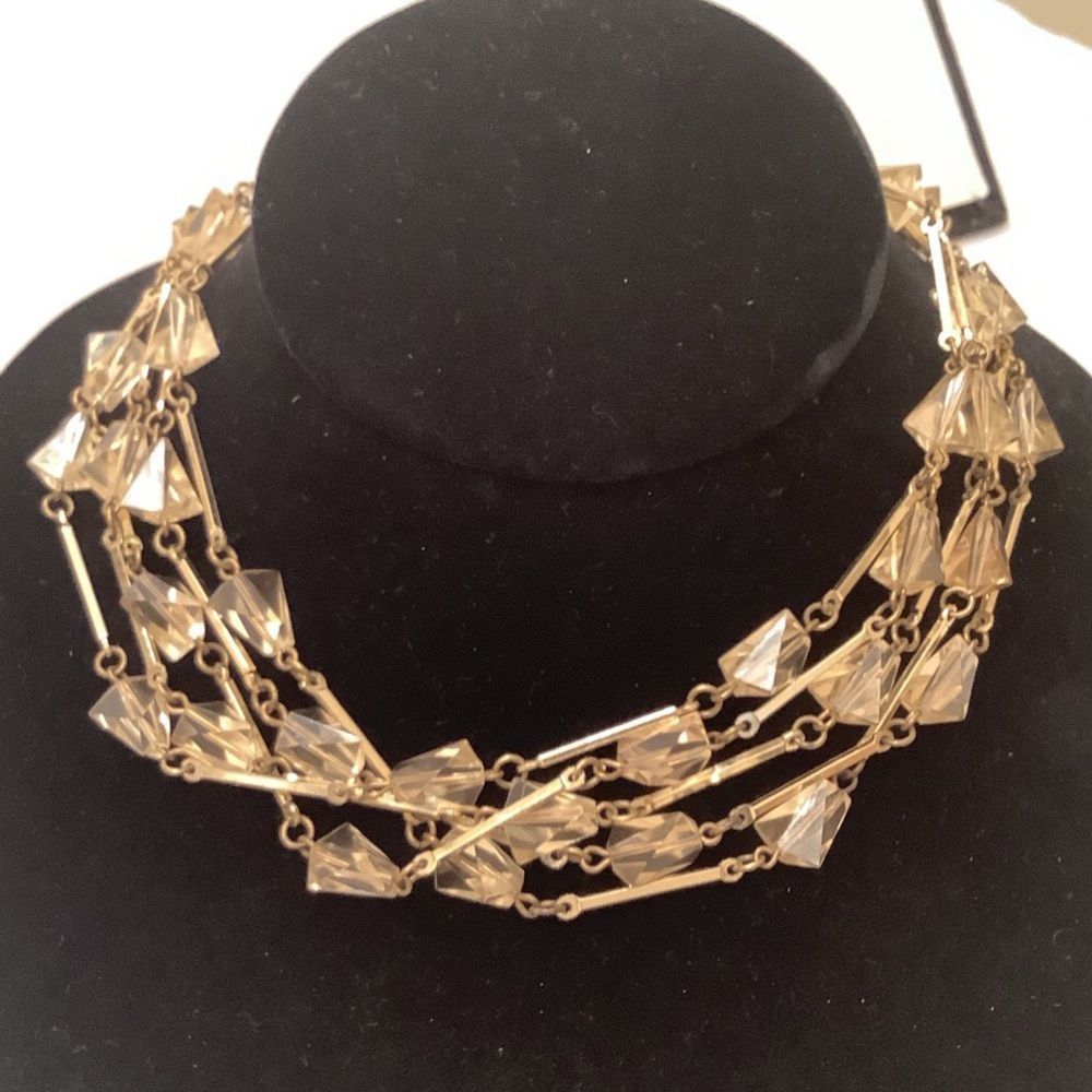Vintage Gold Tone Multi Strand Crystal Necklace - Picture 6 of 8
